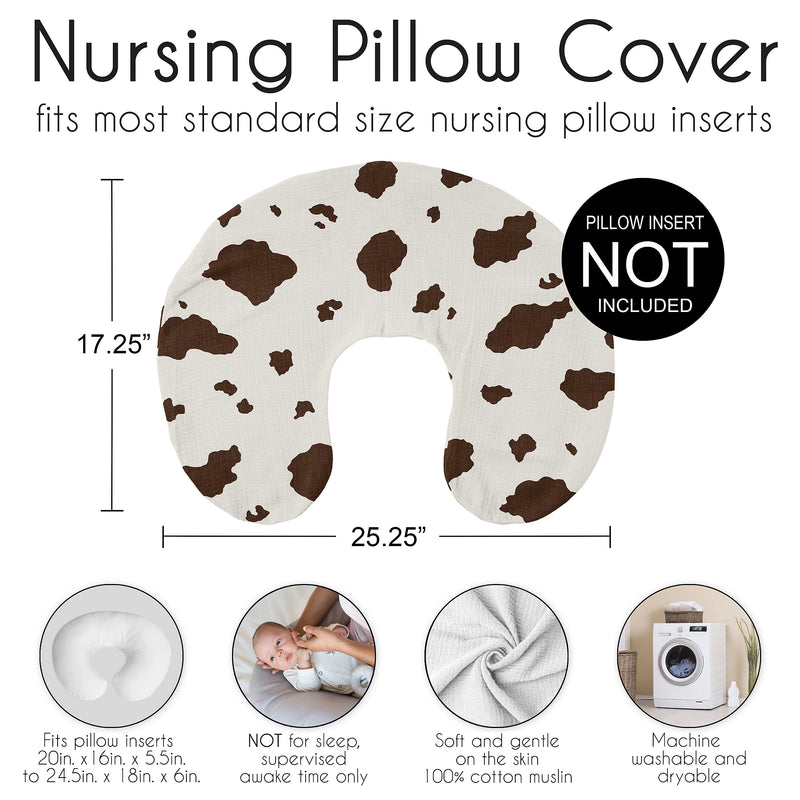 Wild West Cowboy Collection - Cow Print 100% Cotton Muslin Nursing Breastfeeding Pillow Cover Case (Pillow Not Included)