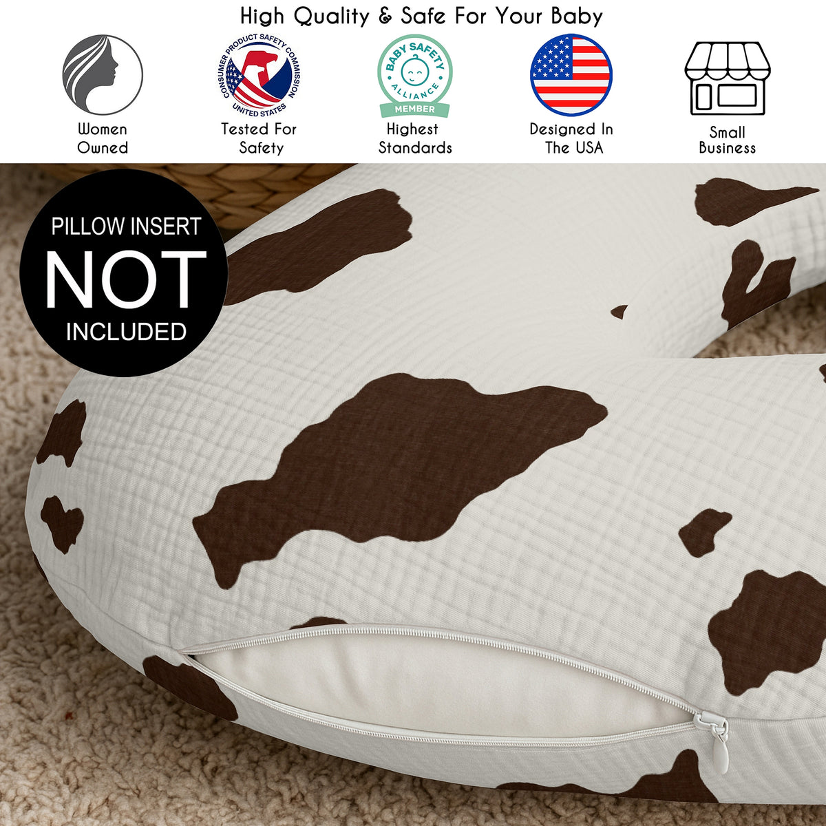 Wild West Cowboy Collection - Cow Print 100% Cotton Muslin Nursing Breastfeeding Pillow Cover Case (Pillow Not Included)