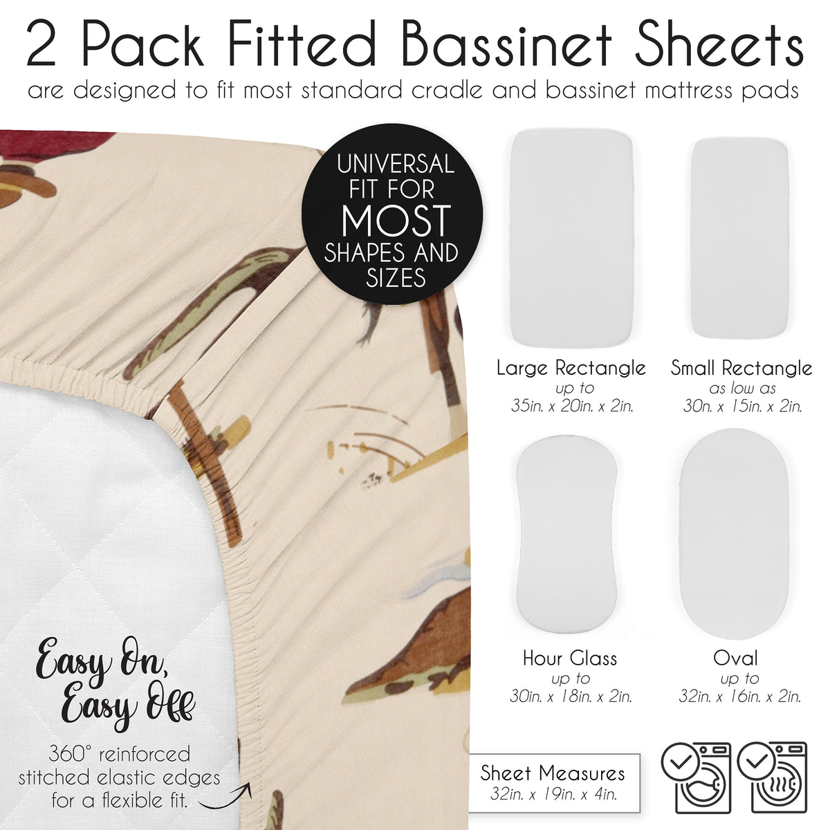 Wild West Cowboy Collection - Horseshoe Print 2 Pack Baby Bassinet Fitted Sheets