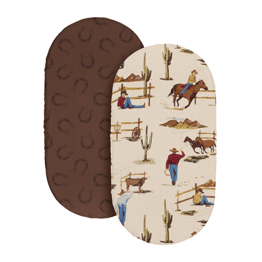 Wild West Cowboy Collection - Horseshoe Print 2 Pack Baby Bassinet Fitted Sheets