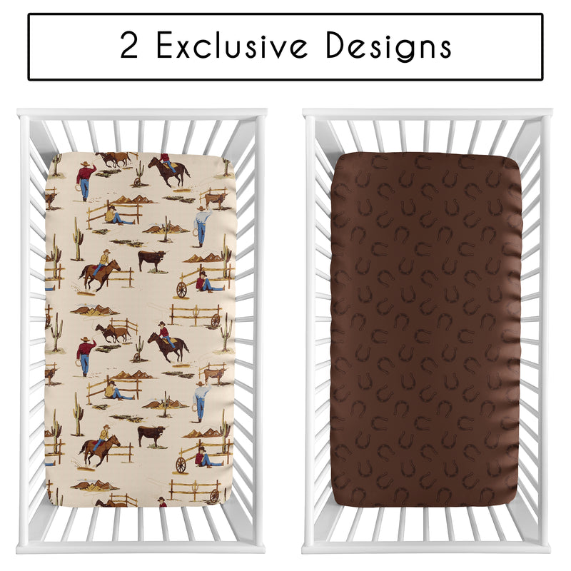 Wild West Cowboy Collection 2 Pack Crib Sheets - Horseshoe Print