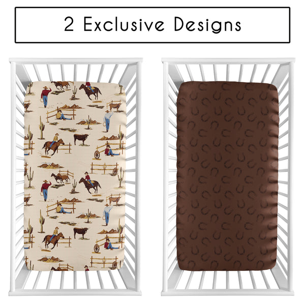 Wild West Cowboy Collection 2 Pack Crib Sheets - Horseshoe Print alternate view