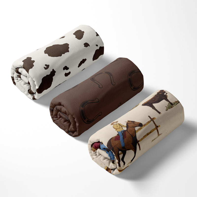 Wild West Cowboy Collection 3 Pack Crib Sheets - Horseshoe Print