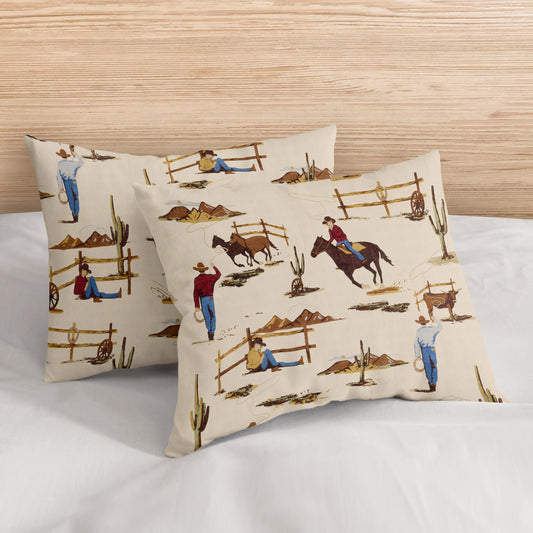 Wild West Cowboy Collection Pillow Sham Covers - 2 Pack Set