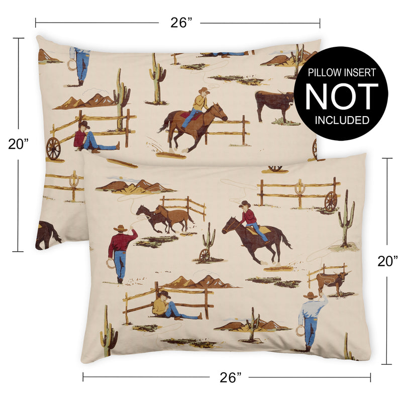 Wild West Cowboy Collection Pillow Sham Covers - 2 Pack Set