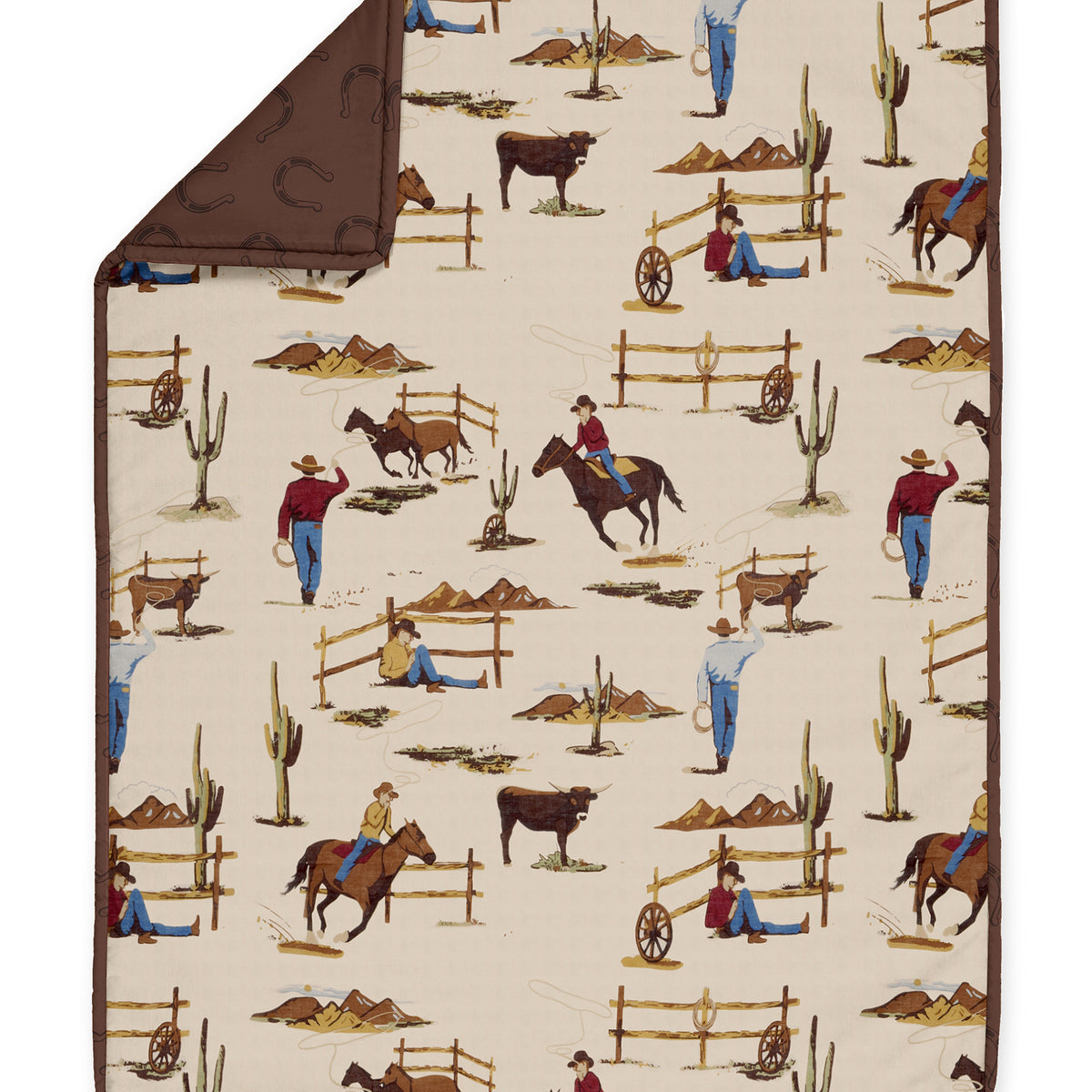 Wild West Cowboy Collection 3 Piece Mini Crib Bedding Set - Horseshoe Print