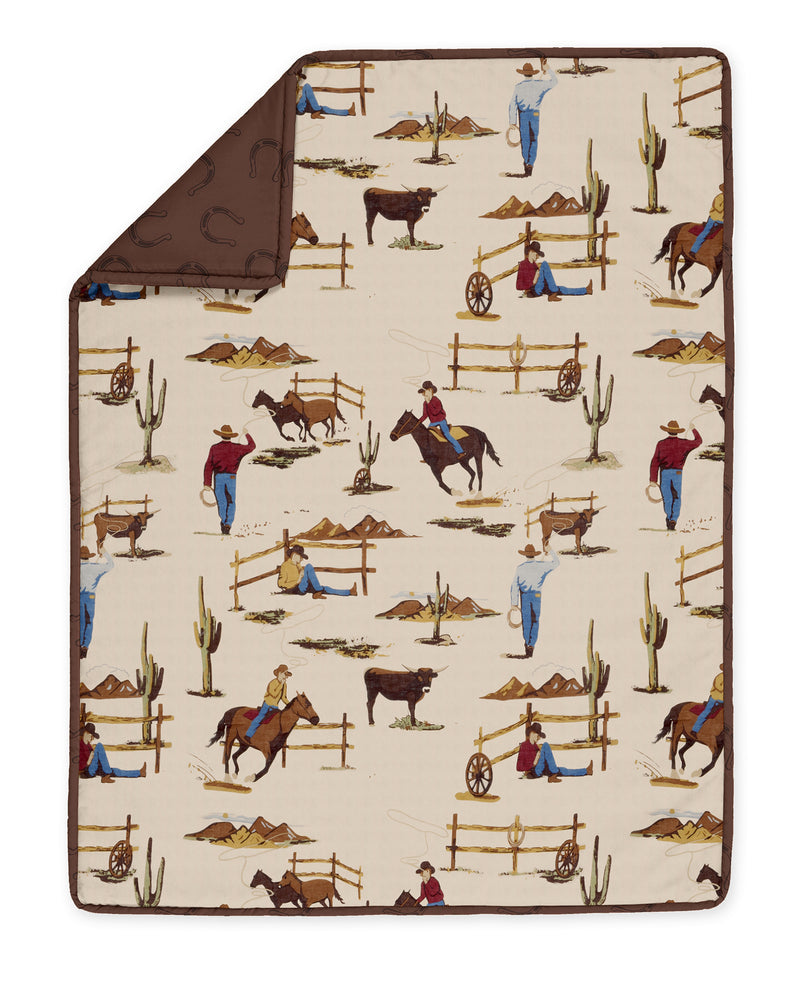 Wild West Cowboy Collection 3 Piece Mini Crib Bedding Set - Horseshoe Print