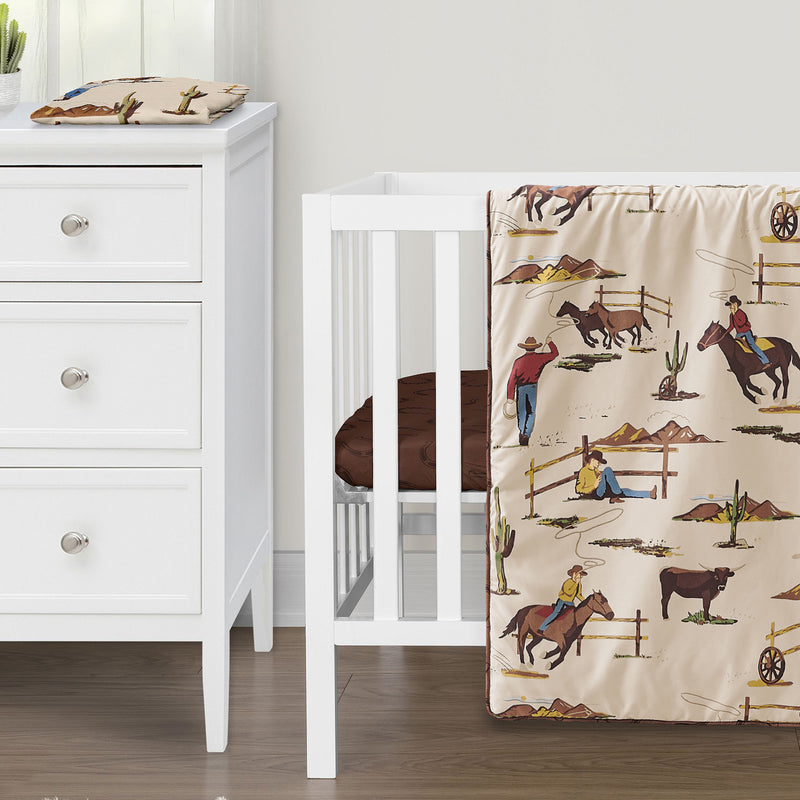 Wild West Cowboy Collection 3 Piece Mini Crib Bedding Set - Horseshoe Print
