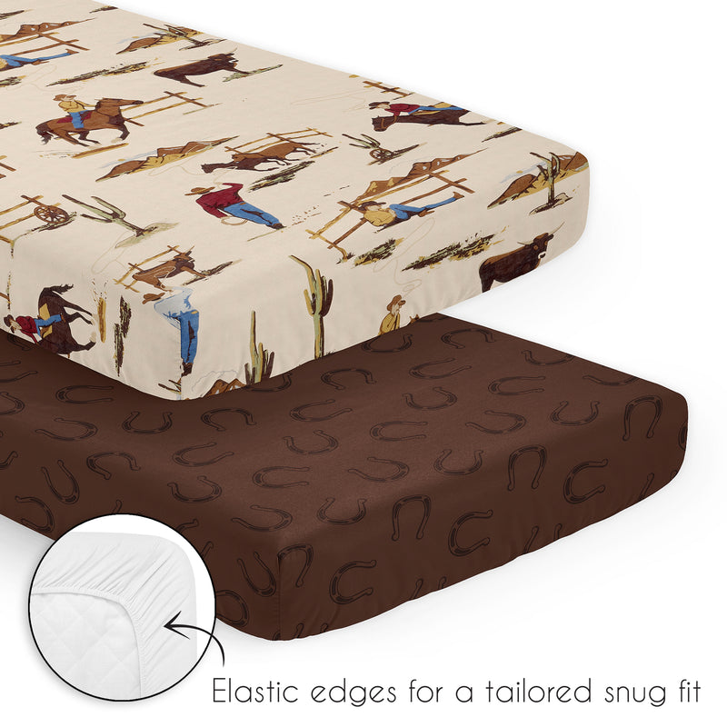 Wild West Cowboy Collection 3 Piece Mini Crib Bedding Set - Horseshoe Print