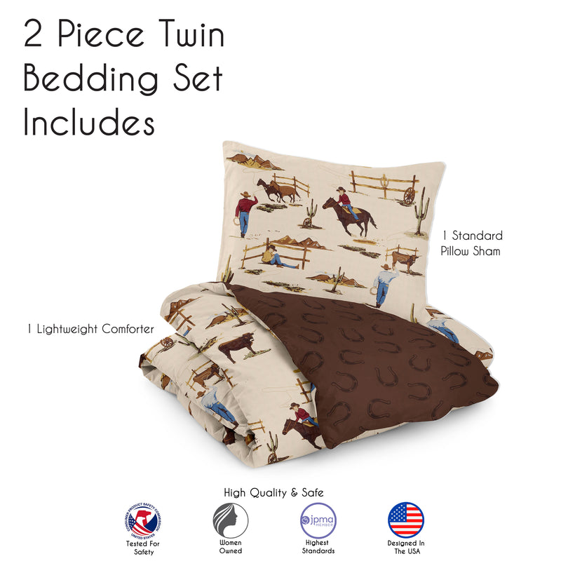 Wild West Cowboy Collection Twin Bedding - Horseshoe Print