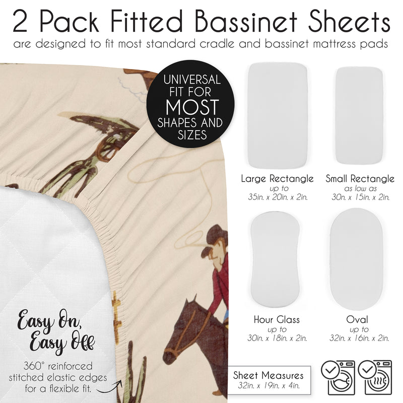 Wild West Cowboy Collection 2 Pack Baby Bassinet Fitted Sheets