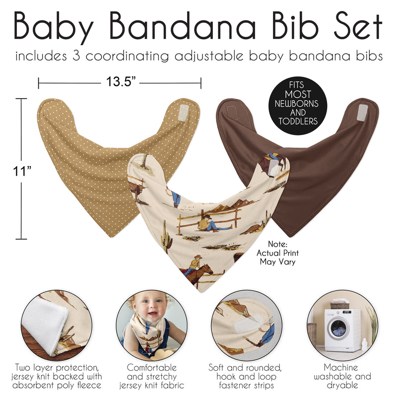 Wild West Collection Fabric Bandana Baby Bibs - 3 Pack Set