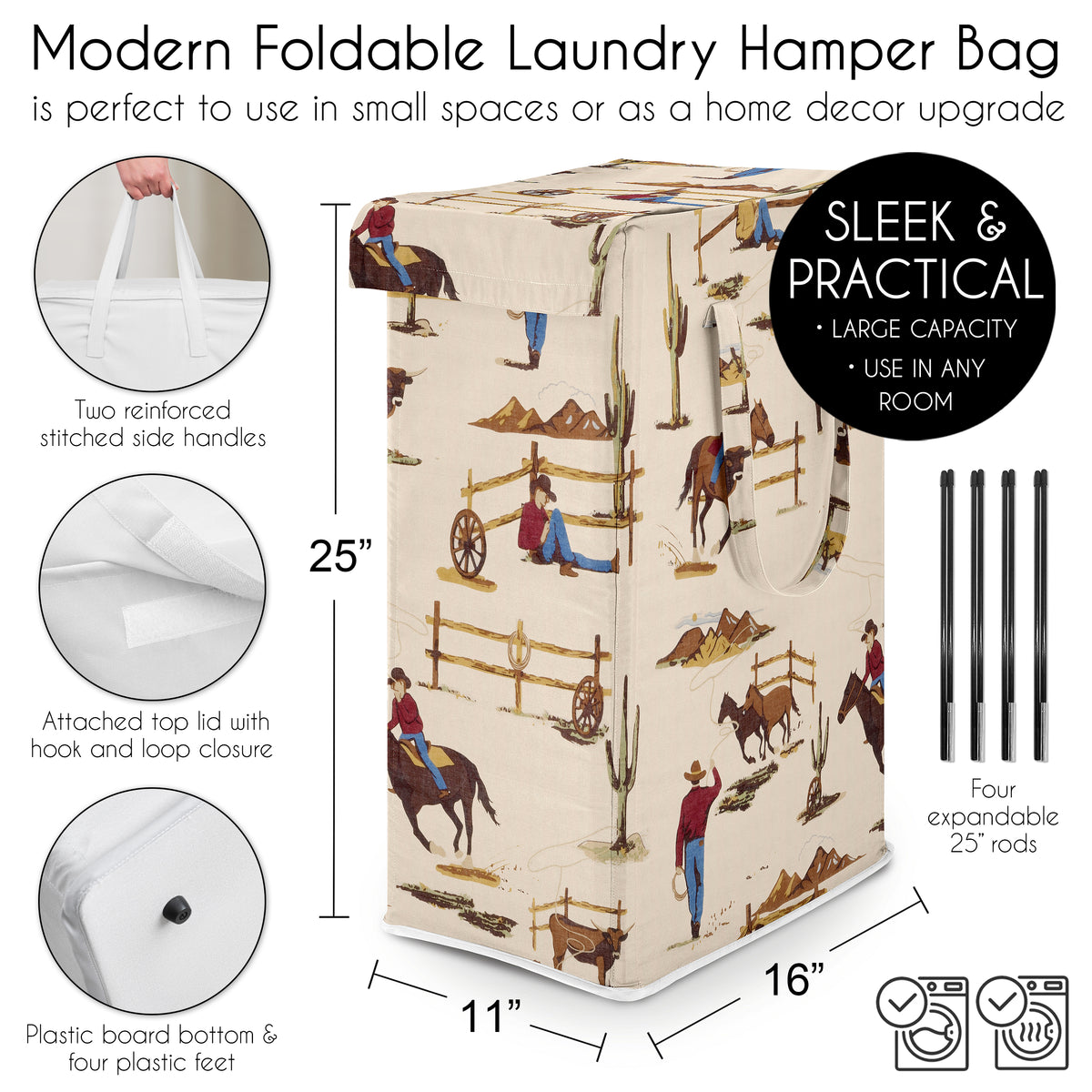 Wild West Cowboy Collection Laundry Hamper with Handles