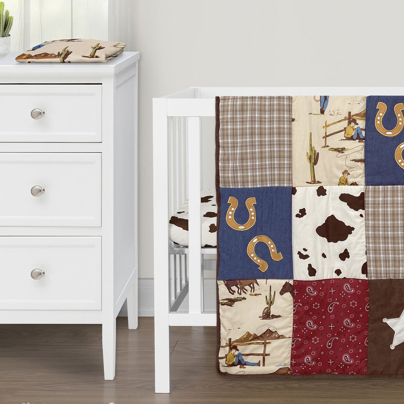 Wild West Cowboy Collection 3 Piece Mini Crib Bedding Set