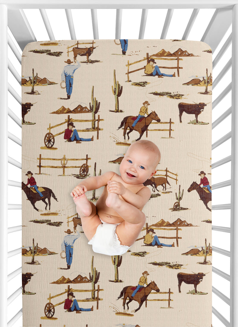 Wild West Cowboy Collection 100% Cotton Muslin Crib Sheet