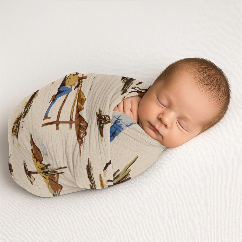Wild West Cowboy Collection 100% Cotton Muslin Baby Swaddle Receiving Blanket