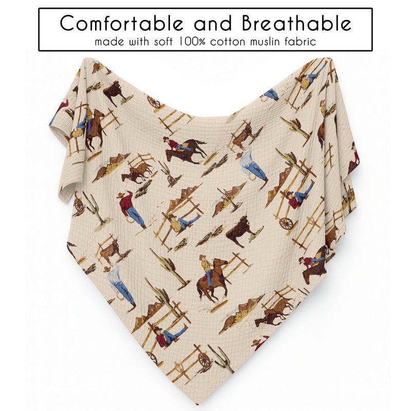 Wild West Cowboy Collection 100% Cotton Muslin Baby Swaddle Receiving Blanket