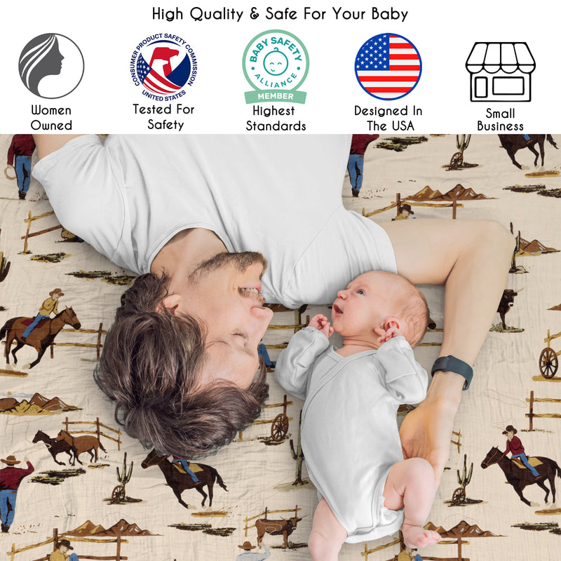Wild West Cowboy Collection 100% Cotton Muslin Baby Swaddle Receiving Blanket