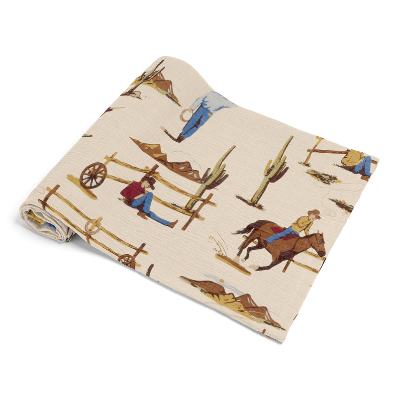 Wild West Cowboy Collection 100% Cotton Muslin Baby Swaddle Receiving Blanket