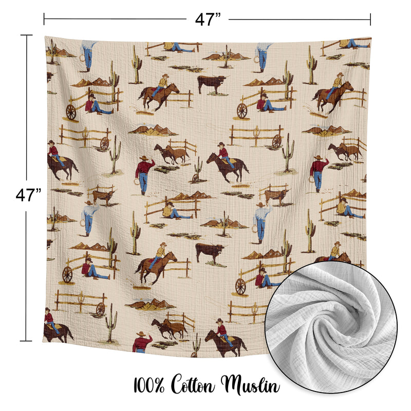 Wild West Cowboy Collection 2 Pack 100% Cotton Muslin Baby Swaddle Receiving Blankets