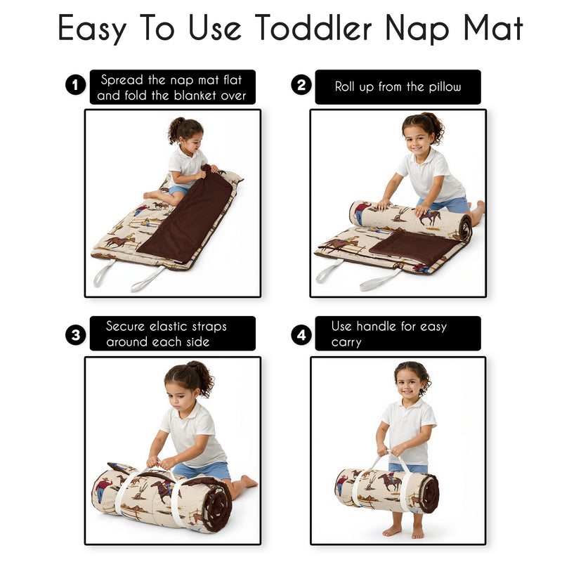 Wild West Cowboy Collection Lightweight Toddler Nap Mat with Pillow
