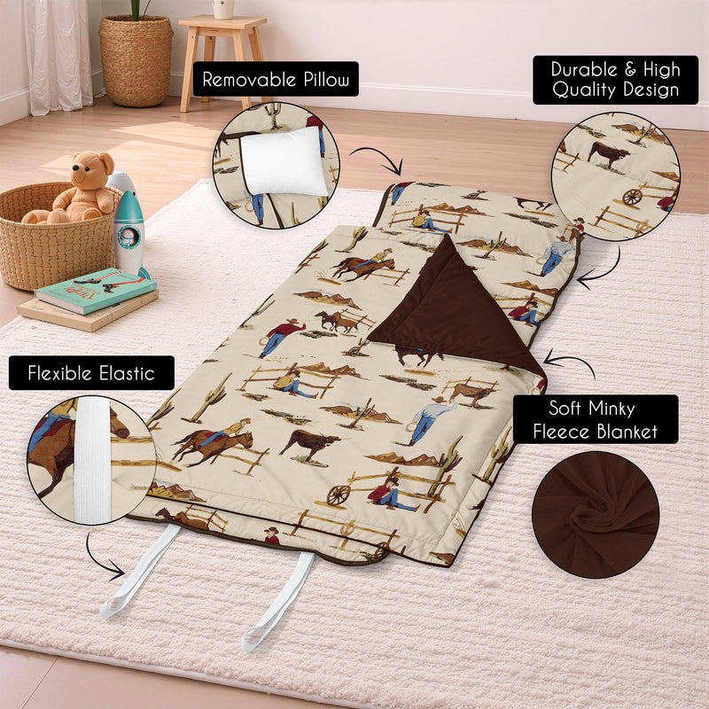 Wild West Cowboy Collection Lightweight Toddler Nap Mat with Pillow