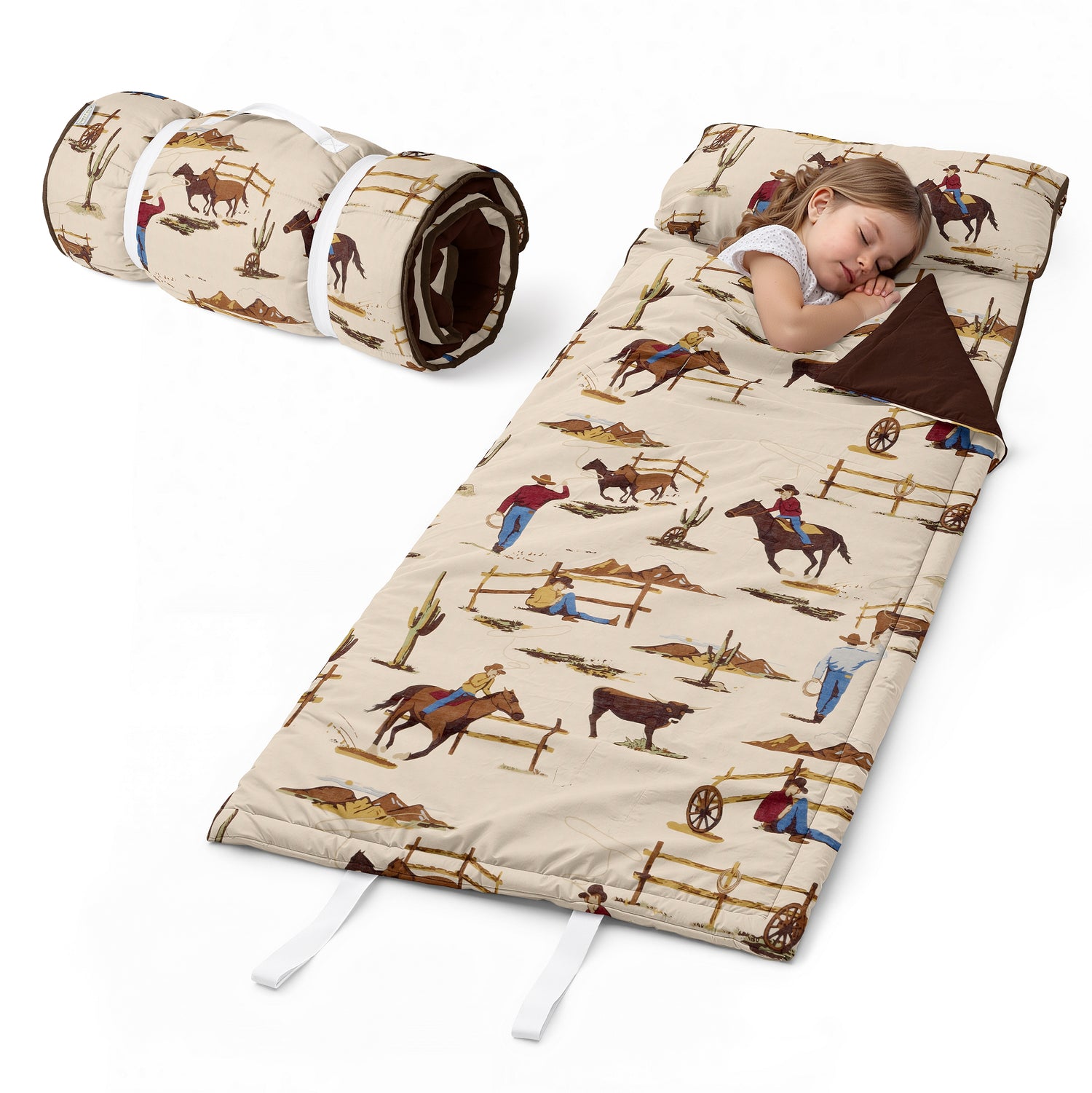 Wild West Cowboy Collection Lightweight Toddler Nap Mat with Pillow