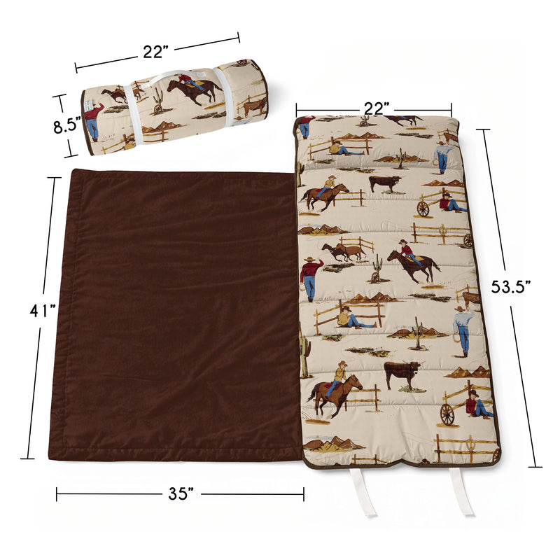 Wild West Cowboy Collection Lightweight Toddler Nap Mat with Pillow