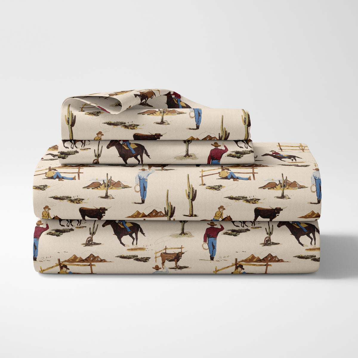 Wild West Cowboy Queen Sheet Set - Horse Print