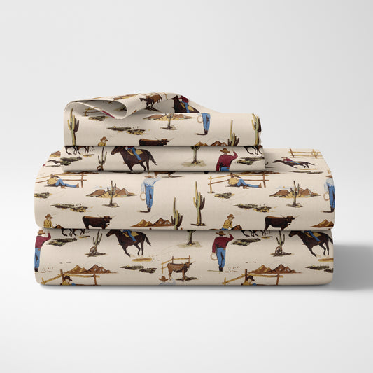 Wild West Cowboy Queen Sheet Set - Horse Print