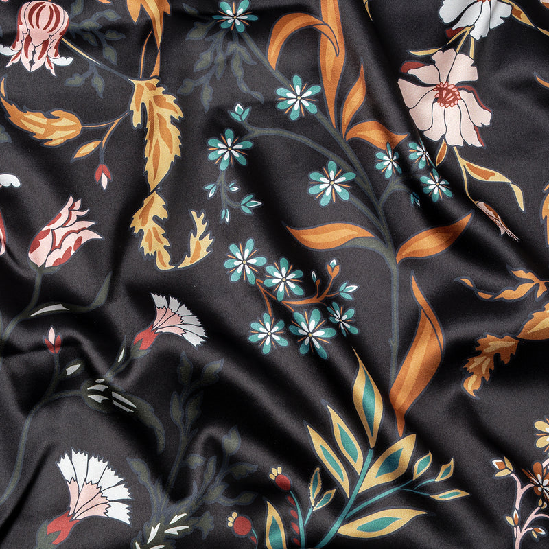 Boho Floral Wildflower Black and Orange Collection Decorative Satin Pillowcases - 2 Pack Set