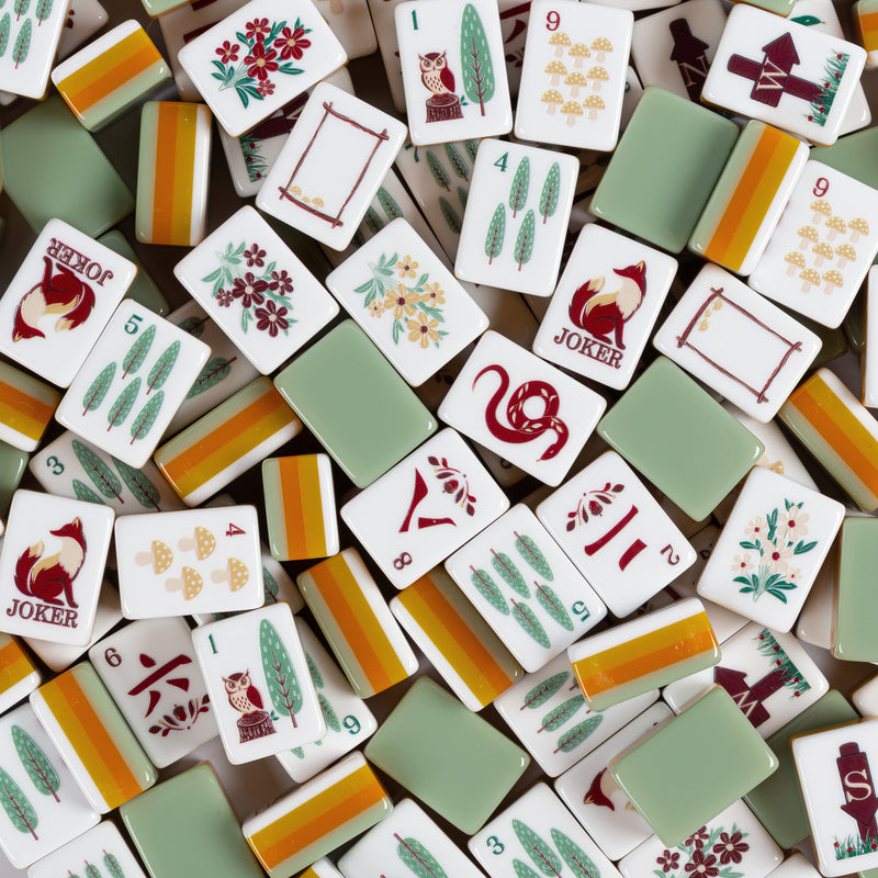 Sage Green Woodland Collection American Mahjong Tile Set (160pc) 1.24in. Layered Acrylic with White Faux Leather Travel Bag