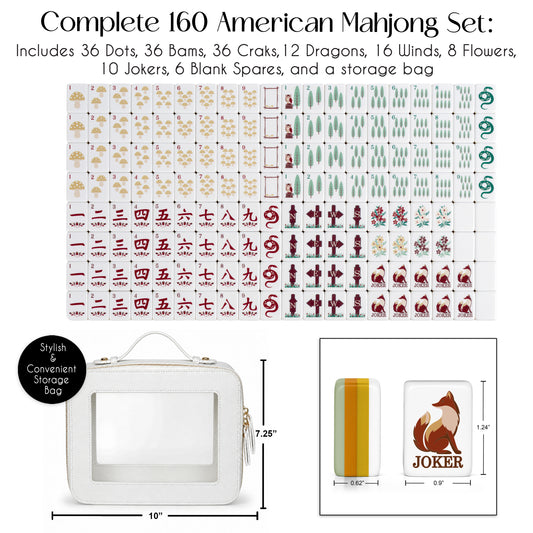 Sage Green Woodland Collection American Mahjong Tile Set (160pc) 1.24in. Layered Acrylic with White Faux Leather Travel Bag