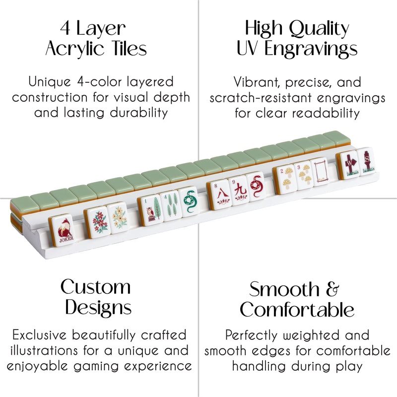 Sage Green Woodland Collection American Mahjong Tile Set (160pc) 1.24in. Layered Acrylic with White Faux Leather Travel Bag