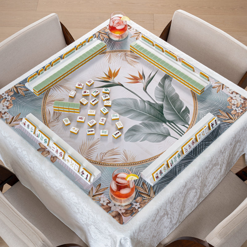 Sage Green Woodland Collection American Mahjong Tile Set (160pc) 1.24in. Layered Acrylic with White Faux Leather Travel Bag
