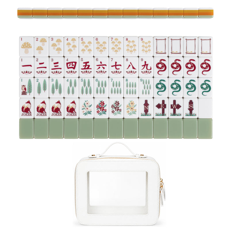 Sage Green Woodland Collection American Mahjong Tile Set (160pc) 1.24in. Layered Acrylic with White Faux Leather Travel Bag