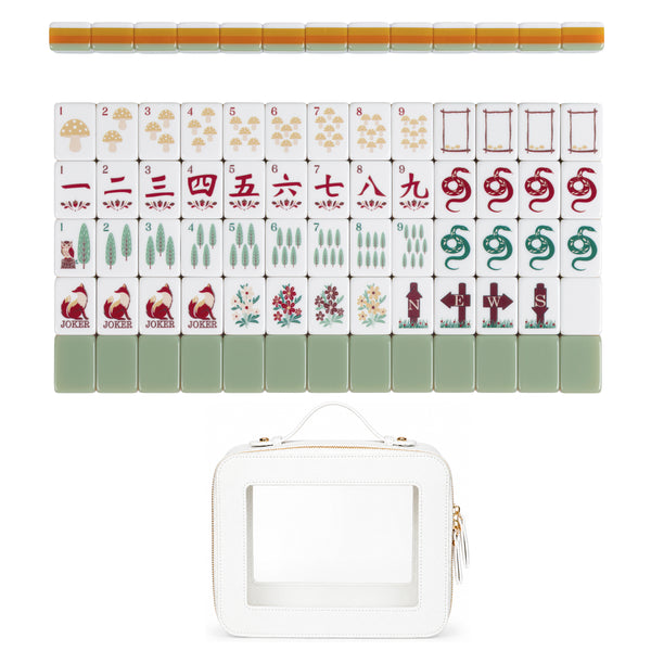 Sage Green Woodland Collection American Mahjong Tile Set (160pc) 1.24in. Layered Acrylic with White Faux Leather Travel Bag