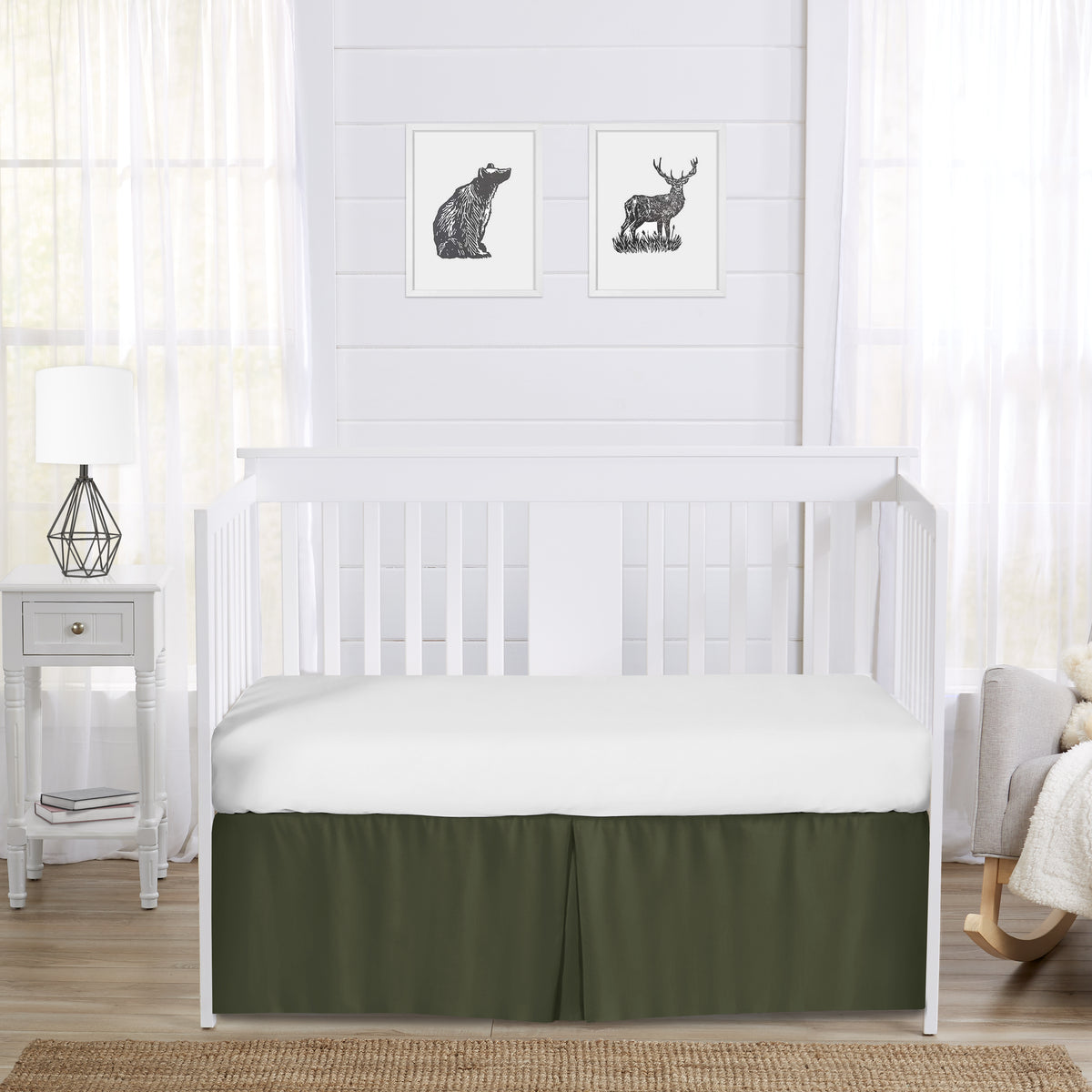 Woodland Camo Collection Solid Dark Green Crib Bed Skirt