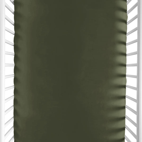 Woodland Camo Collection Mini Crib Sheet - Solid Dark Green