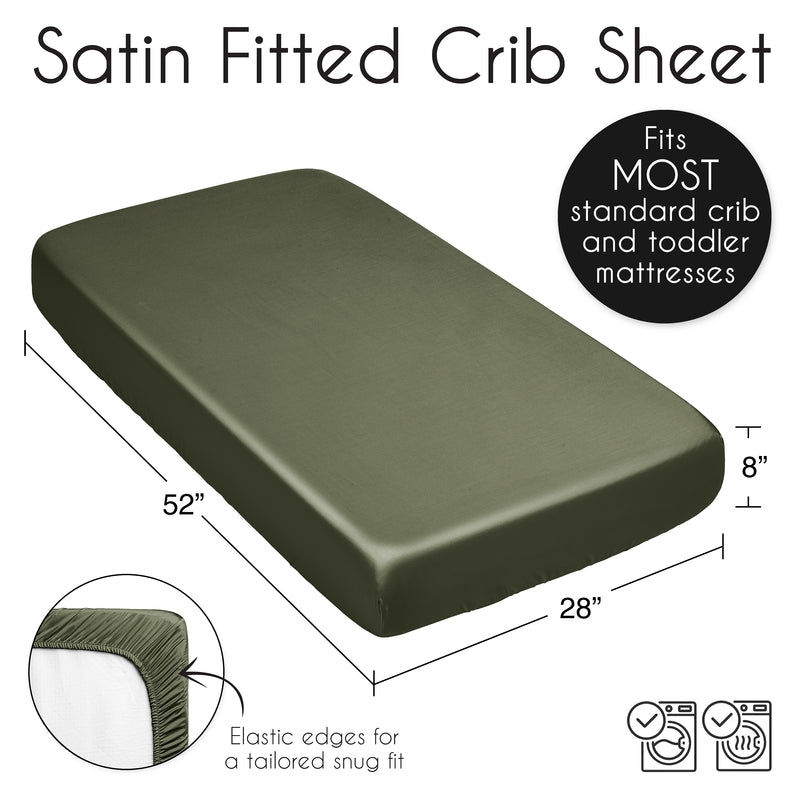 Woodland Camo Collection Satin Fitted Crib Sheet - Solid Dark Green