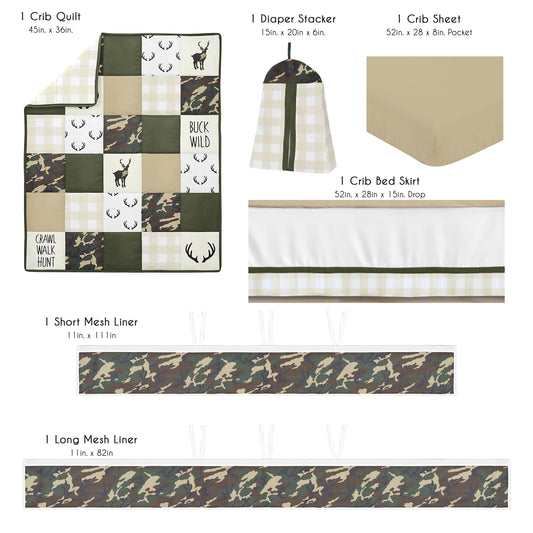 Woodland Camo Collection Sweet Jojo Designs 6 Piece Crib Bedding + BreathableBaby Breathable Mesh Liner