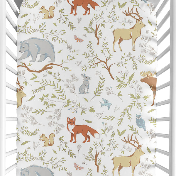Woodland Toile Collection Crib Sheet - Animal Print