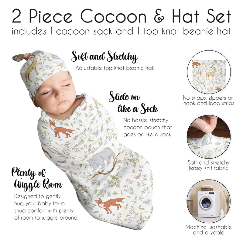 Woodland Toile Collection Baby Cocoon and Beanie Hat - 2 Piece Set