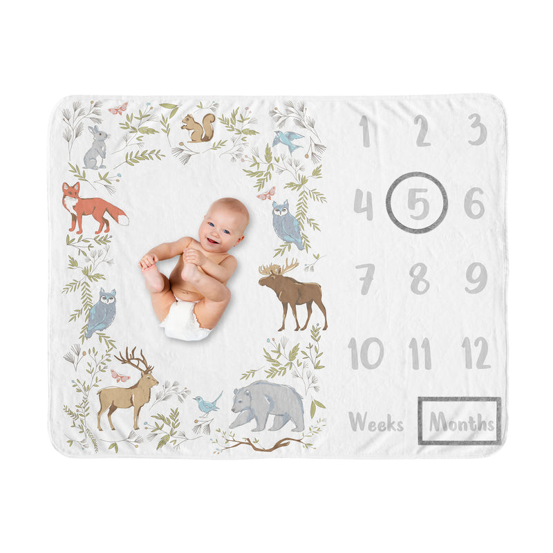 Woodland Toile Collection Monthly Milestone Baby Blanket