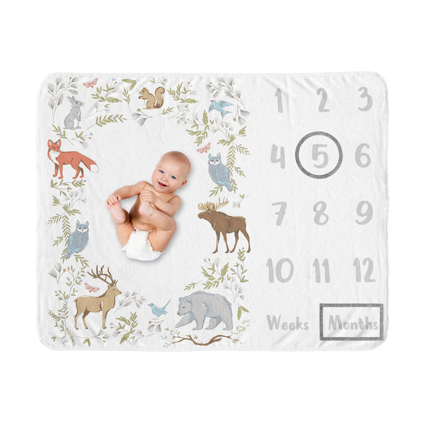 Woodland Toile Collection Monthly Milestone Baby Blanket