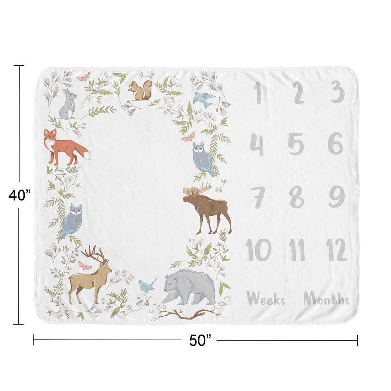 Woodland Toile Collection Monthly Milestone Baby Blanket