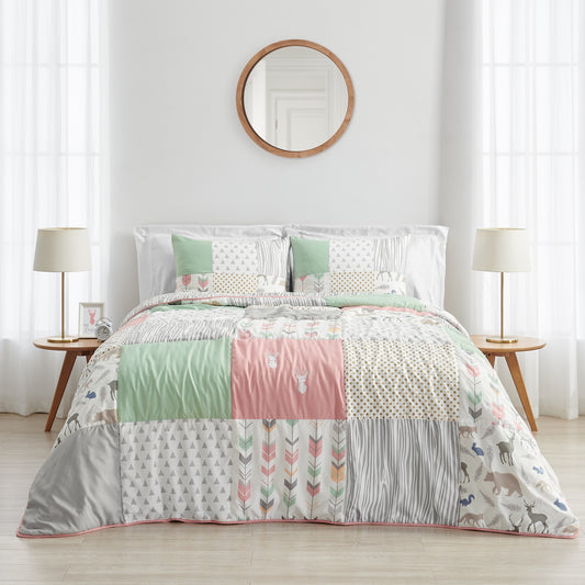 Woodsy Coral, Mint and Grey Twin Bedding Collection