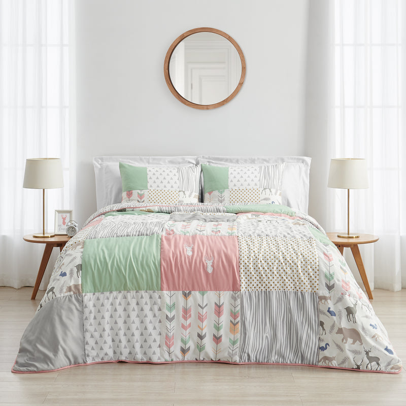 Woodsy Coral, Mint and Grey Full/Queen Bedding Collection