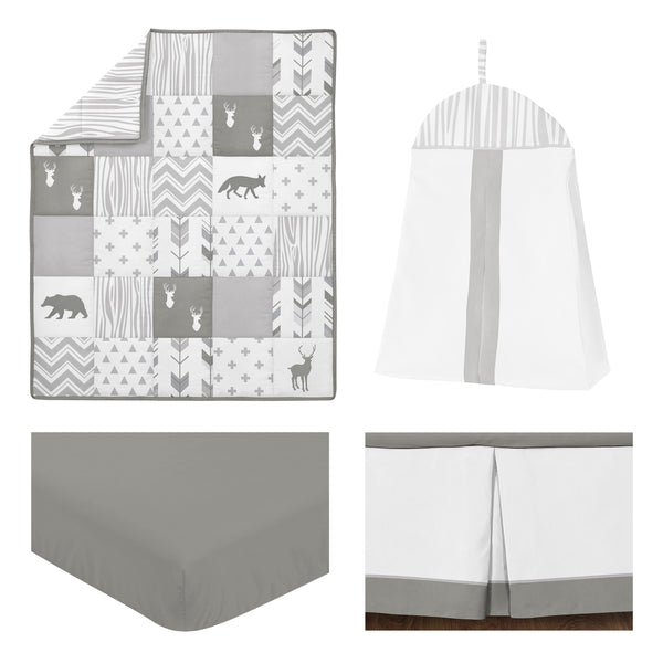 Woodsy Grey And White 4 Piece Bumperless Crib Bedding Collection alternate view