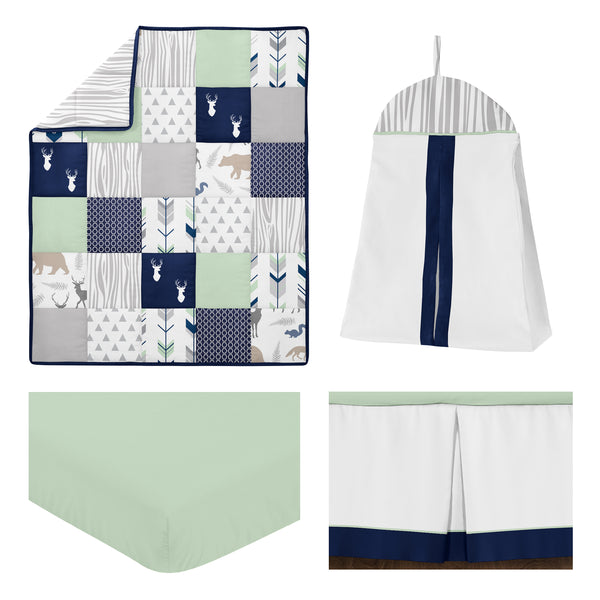 Woodsy Navy, Mint and Grey 4 Piece Bumperless Crib Bedding Collection alternate view